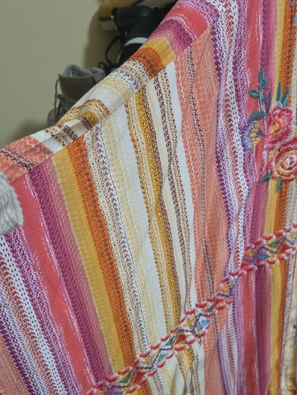 Savanna Jane Multicolor Embroidered V-Neck Striped Tunic - Picture 3 of 5